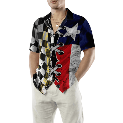 Black And White Texas Racing Flag Aloha Hawaiian Shirt For Summer, Colorful Hawaiian Shirt Outfit For Men Women, Gift For Friend, Team, Racing Lover - Amzanimalsgift