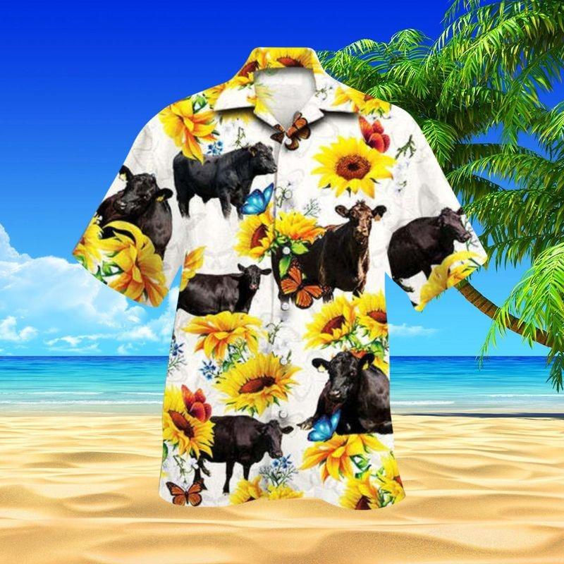 Black Angus Cattle Aloha Hawaiian Shirt - Black Cow Hawaiian Shirt, SunFlower Hawaiian Shirt For Men & Women, Cattle Lover, Fammer - Amzanimalsgift