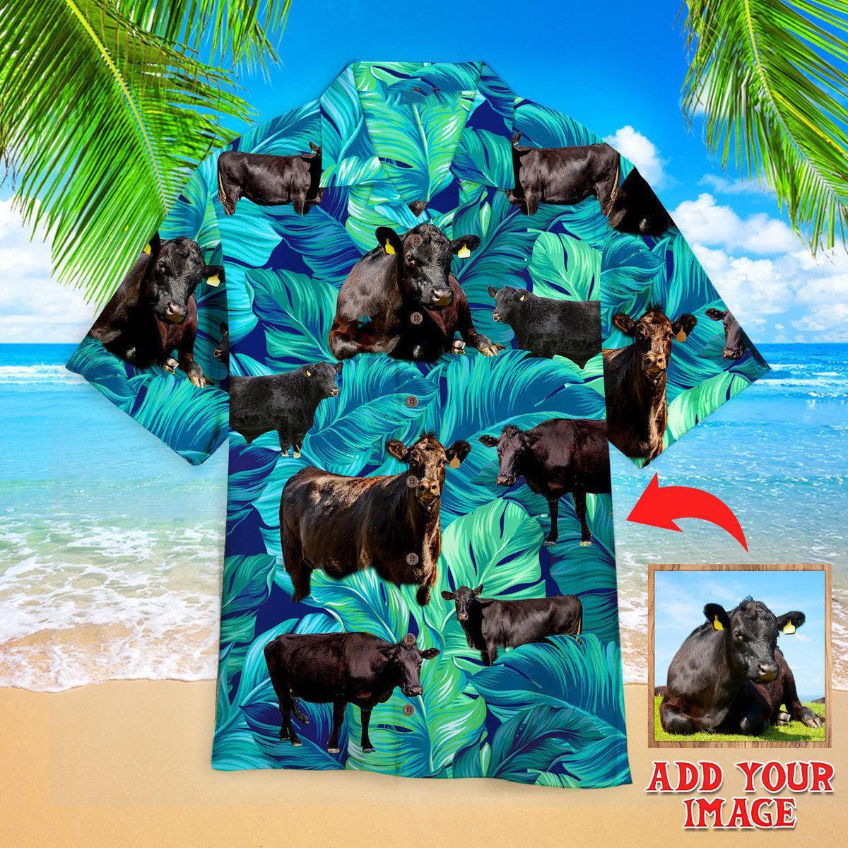 Black Angus Cattle Lovers Custom Hawaiian Shirt, Personalized Hawaiian Shirts, Custom Photo Hawaiian Shirt - Gift For Cattle Lovers, Friends, Family - Amzanimalsgift