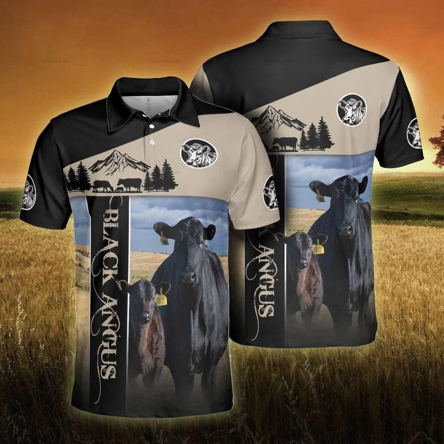 Black Angus Men Polo Shirts - Black Angus Proud Farmer Polo Shirts For Men - Perfect Gift For Black Angus Lovers, Cattle Lovers - Amzanimalsgift