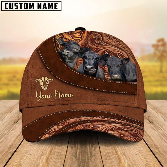 Customized Black Angus Cattle Caps, Black Angus Cow Leather Carving Pattern Hats, Best Farm Hat For Men Women