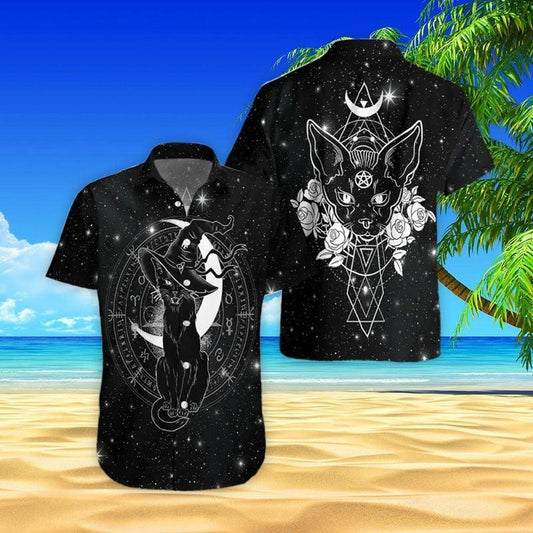 Black Cat Aloha Hawaiian Shirt - Black Cat Witch Magical Hawaiian Shirt, Rose Night Hawaiian Shirt For Men & Women, Black Cat Lover - Amzanimalsgift