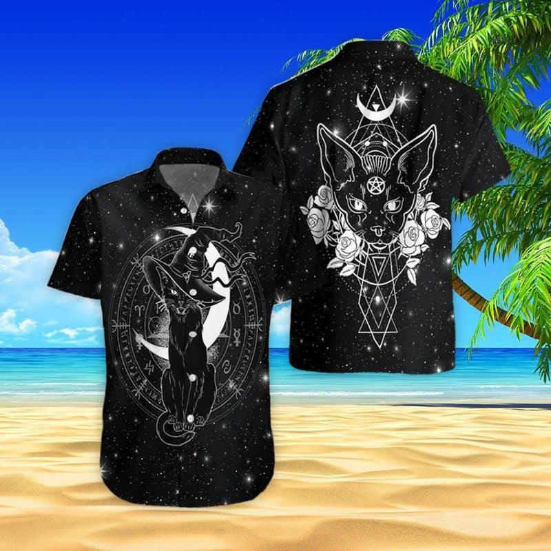 Black Cat Aloha Hawaiian Shirt - Black Cat Witch Magical Hawaiian Shirt, Rose Night Hawaiian Shirt For Men & Women, Black Cat Lover - Amzanimalsgift