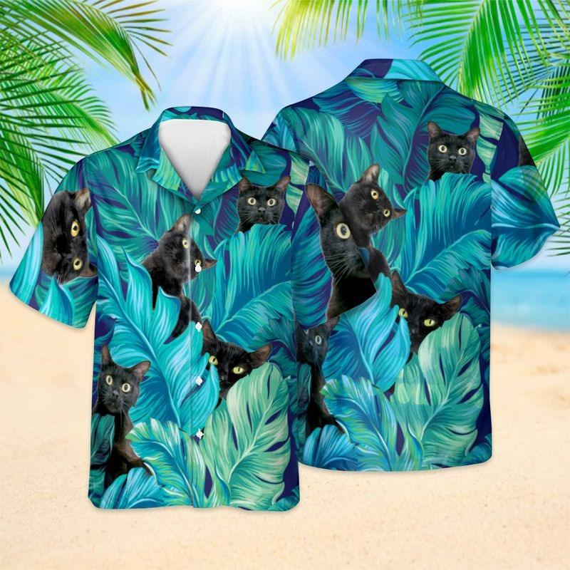 Black Cat Aloha Hawaiian Shirt - Cute Black Cat Hawaiian Shirt, Tropical Jungle Hawaiian Shirt For Men & Women, Black Cat Lover - Amzanimalsgift