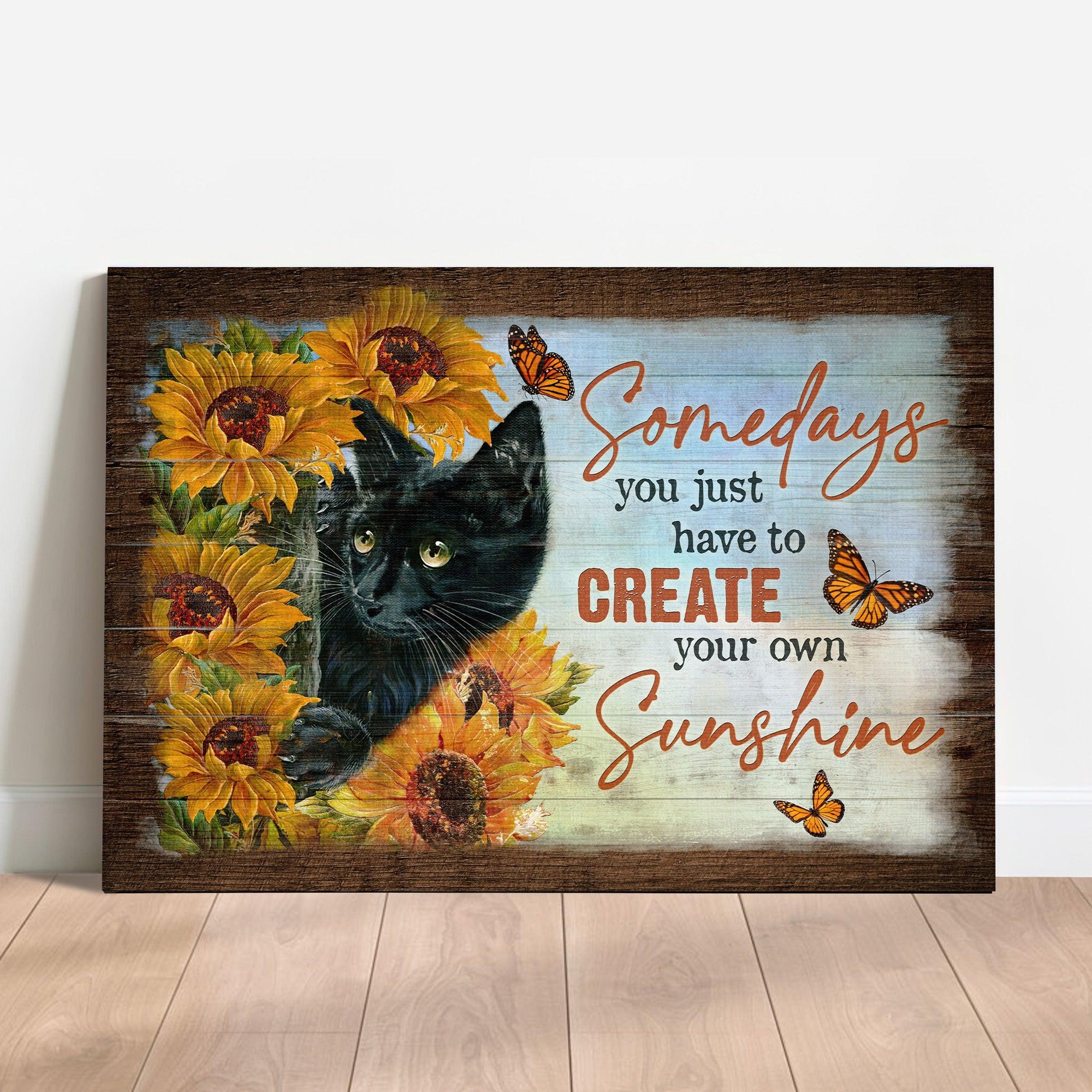 Black Cat & Jesus Premium Wrapped Landscape Canvas - Black Cat, Sunflower Field, Somedays You Just Have To Create - Gift For Cat Lovers, Christian - Amzanimalsgift