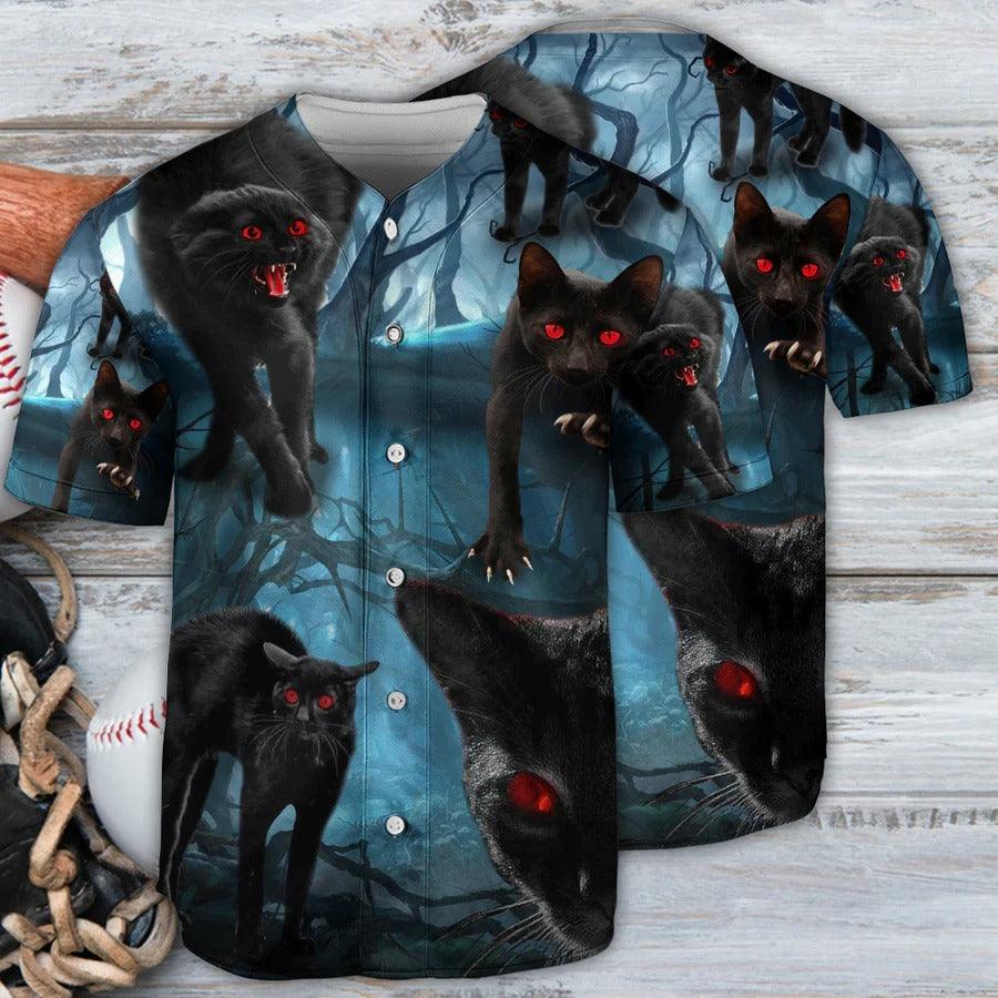 Black Cat Baseball Jersey, Halloween, Black Cat Scary In The Night Baseball Jersey For Men And Women - Perfect Gift For Black Cat Lovers - Amzanimalsgift