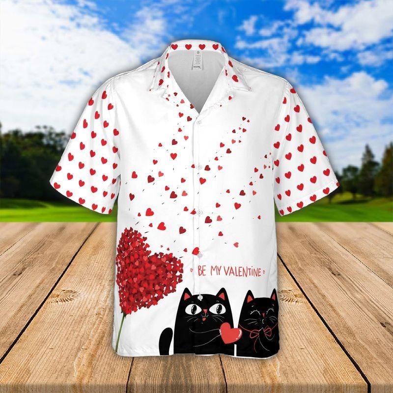 Black Cat Couple Aloha Hawaiian Shirt - Be My Valentine Hawaiian Shirt, Cat Couple Love Hawaiian Shirt For Men & Women, Black Cat Lover - Amzanimalsgift