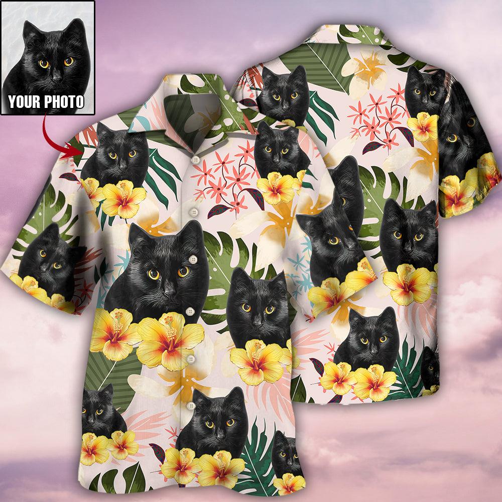 Black Cat Custom Photo Hawaiian Shirt For Summer, Tropical Various Style Personalized Cat Hawaiian Shirts Outfit For Men Women, Cat Lovers - Amzanimalsgift