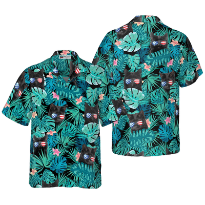 Black Cat Hawaiian Shirt, Black Cat Tropical Fourth Of July Hawaiian Shirt For Men - Perfect Gift For Cat Lovers, Husband, Boyfriend, Friend, Family - Amzanimalsgift