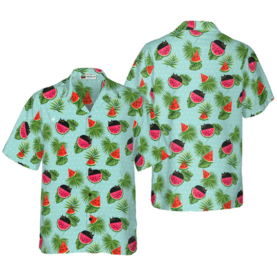 Black Cat Hawaiian Shirt, Cat Watermelon Shirt For Men - Perfect Gift For Men, Cat Lovers, Husband, Boyfriend, Friend, Family - Amzanimalsgift