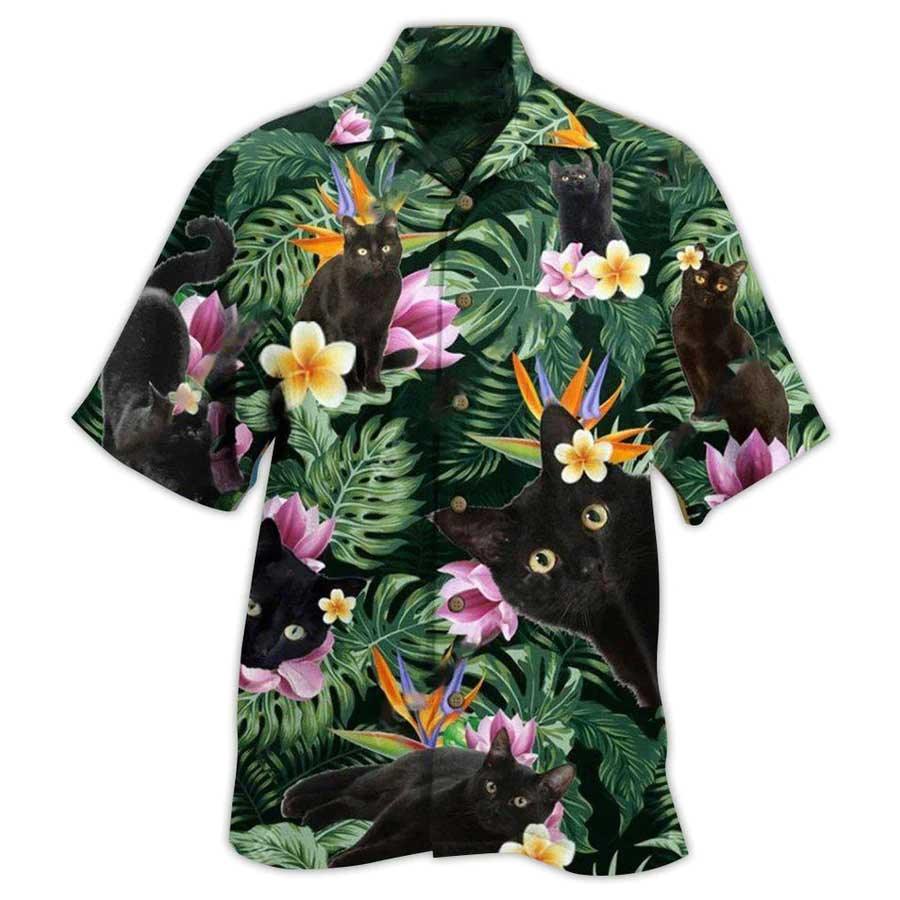 Black Cat Hawaiian Shirt For Summer, Best Colorful Cool Cat Hawaiian Shirts Outfit For Men Women, Friends, Team, Cat Lover - Amzanimalsgift