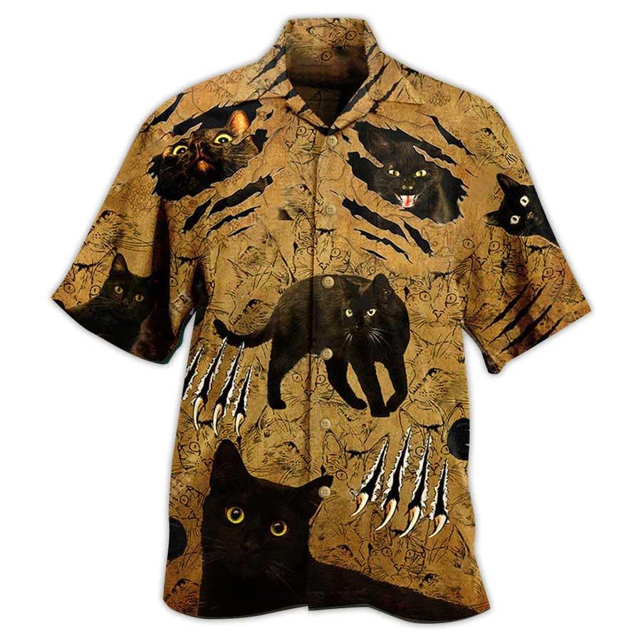 Black Cat Hawaiian Shirt For Summer, Put Your Paws Up, Best Colorful Cool Cat Hawaiian Shirts Outfit For Men Women, Friend, Team, Cat Lovers - Amzanimalsgift