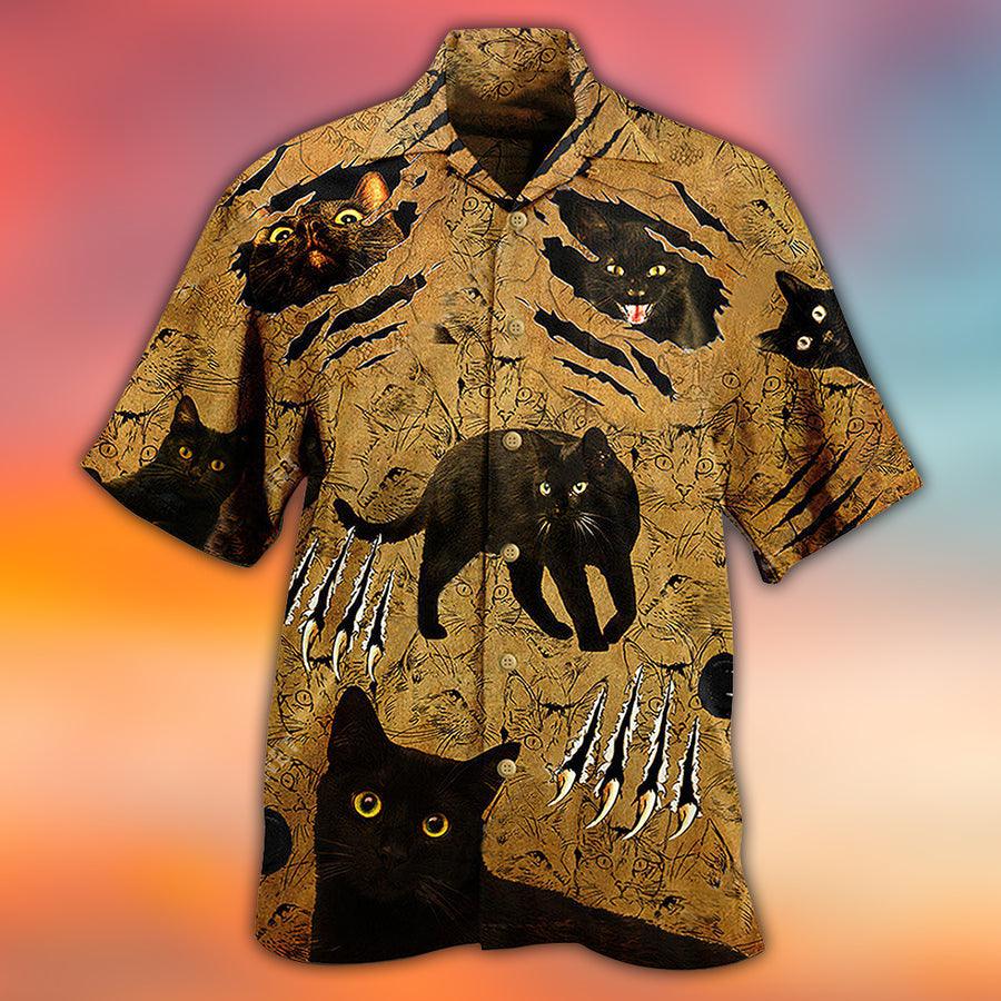 Black Cat Hawaiian Shirt For Summer, Put Your Paws Up, Best Colorful Cool Cat Hawaiian Shirts Outfit For Men Women, Friend, Team, Cat Lovers - Amzanimalsgift