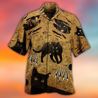 Black Cat Hawaiian Shirt For Summer, Put Your Paws Up, Best Colorful Cool Cat Hawaiian Shirts Outfit For Men Women, Friend, Team, Cat Lovers - Amzanimalsgift