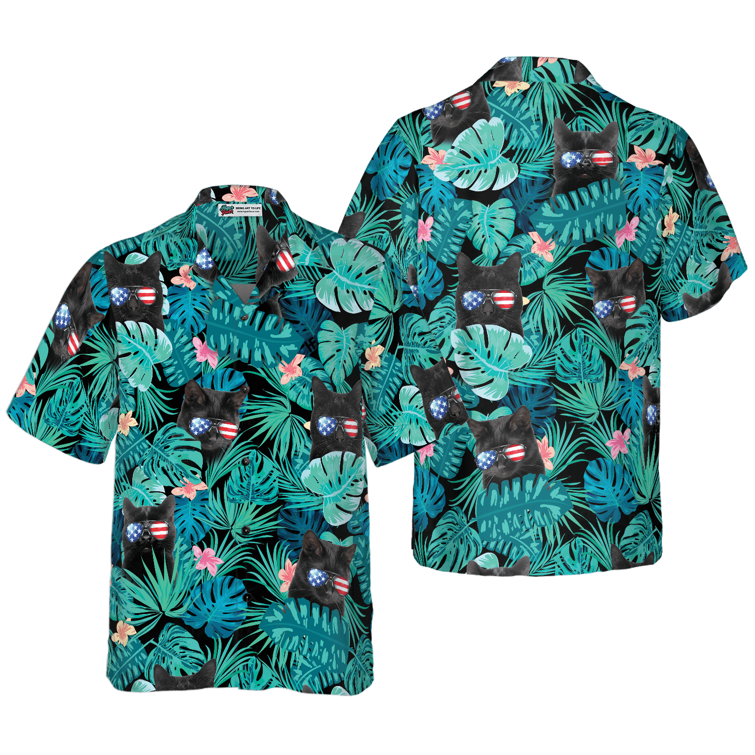 Black Cat Hawaiian Shirt For Summer, Tropical Fourth Of July, Colorful Shirt For Men Women, Perfect Gift For Friend, Team, Family, Cat Lovers - Amzanimalsgift