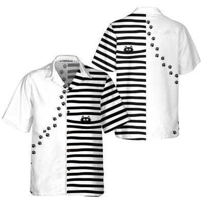 Black Cat Hawaiian Shirt, Funny Black Cat Paw Print Shirt For Men - Perfect Gift For Men, Cat Lovers, Husband, Boyfriend, Friend, Family - Amzanimalsgift