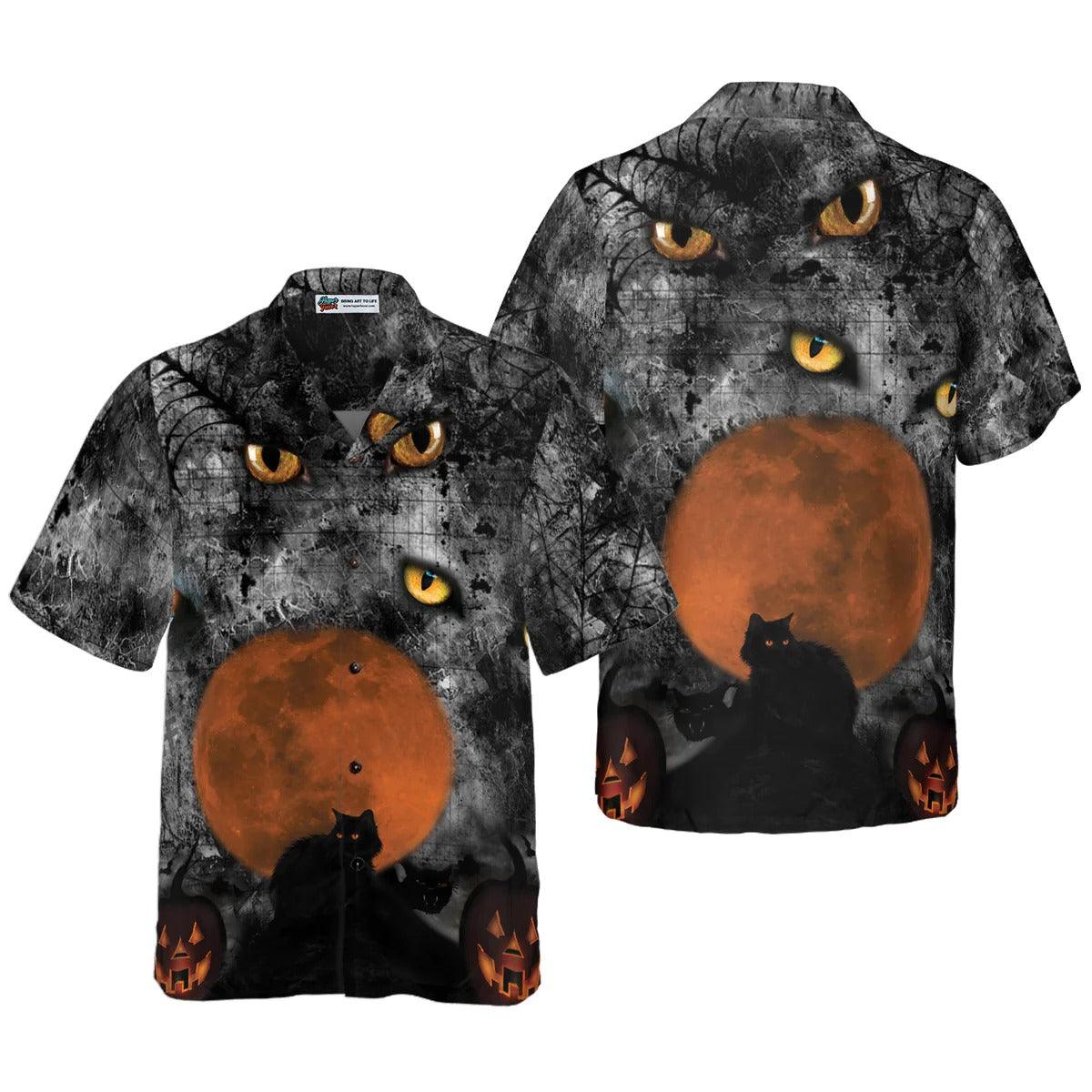 Black Cat Hawaiian Shirt - Halloween Aloha Shirt - Perfect Gift For Cat Lovers, Friend, Family, Halloween Gifts - Amzanimalsgift