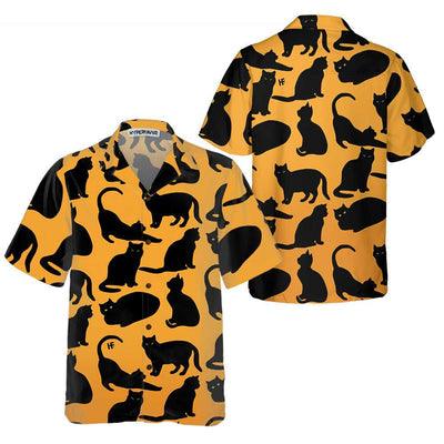 Black Cat Hawaiian Shirt, Yoga Black Cat Shirt For Men - Perfect Gift For Men, Cat Lovers, Husband, Boyfriend, Friend, Family - Amzanimalsgift