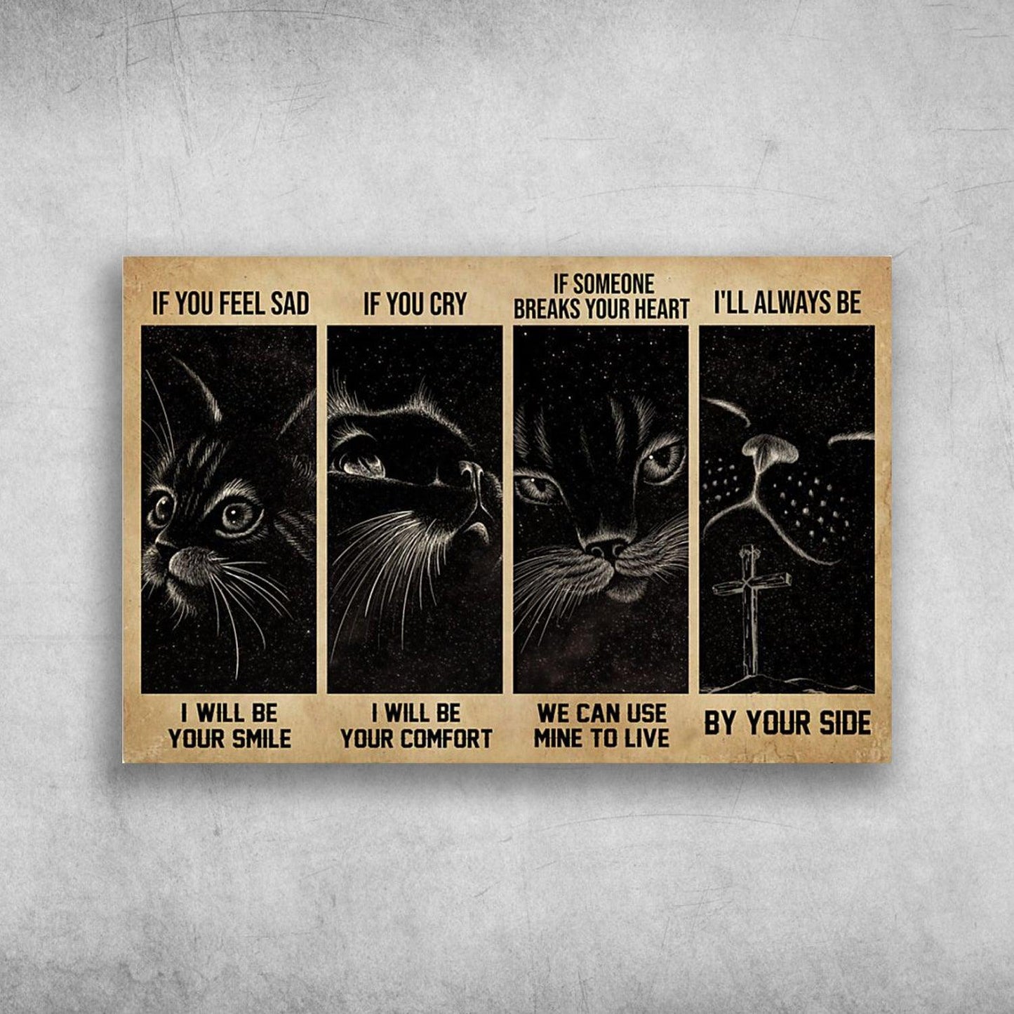 Black Cat Landscape Canvas - Black Cat If You Feel Sad I Will Be Your Smile - Perfect Gift For Black Cat Lovers, Cat Lovers, Cat Owners - Amzanimalsgift