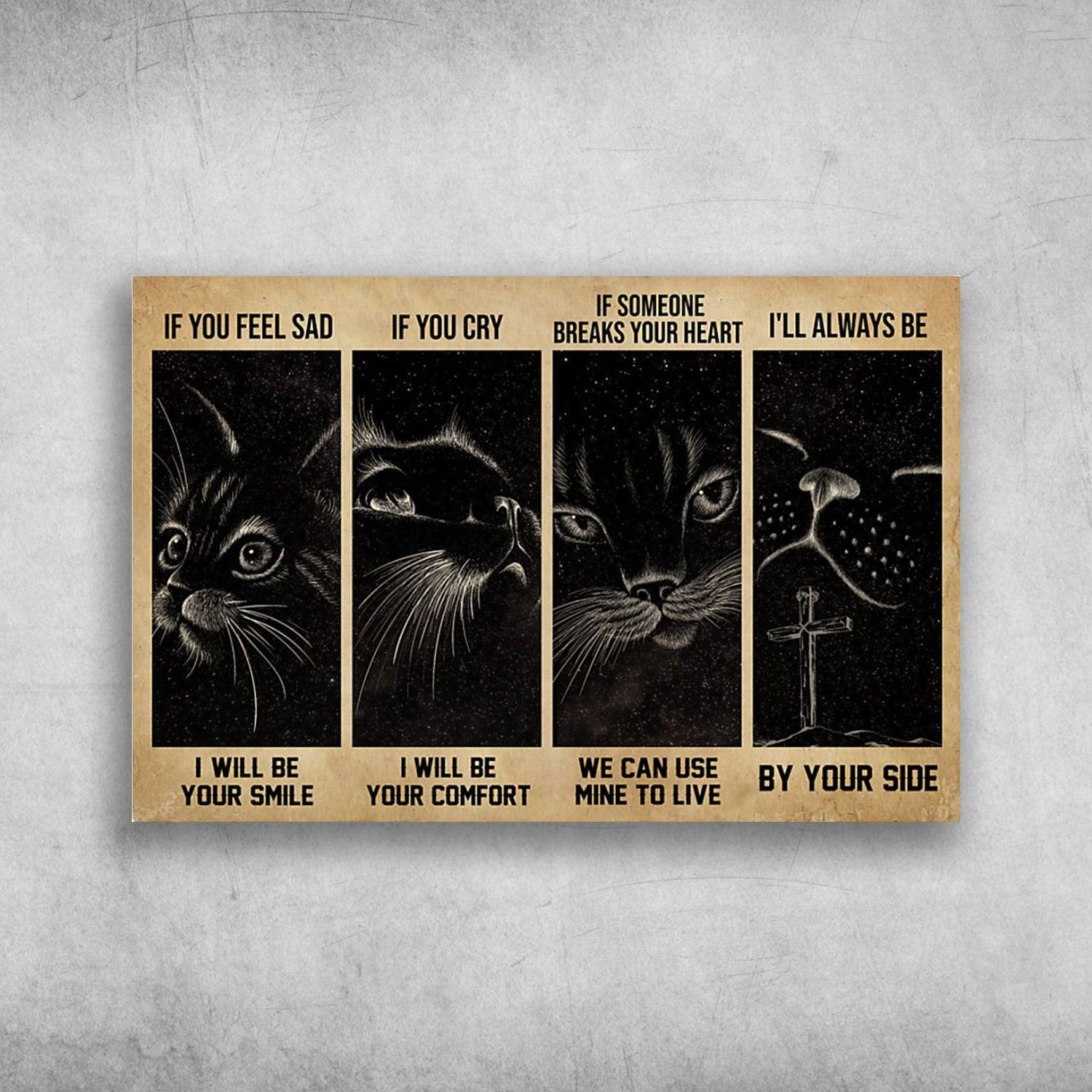 Black Cat Landscape Canvas - Black Cat If You Feel Sad I Will Be Your Smile - Perfect Gift For Black Cat Lovers, Cat Lovers, Cat Owners - Amzanimalsgift