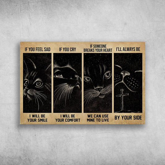 Black Cat Landscape Canvas - Black Cat If You Feel Sad I Will Be Your Smile - Perfect Gift For Black Cat Lovers, Cat Lovers, Cat Owners - Amzanimalsgift