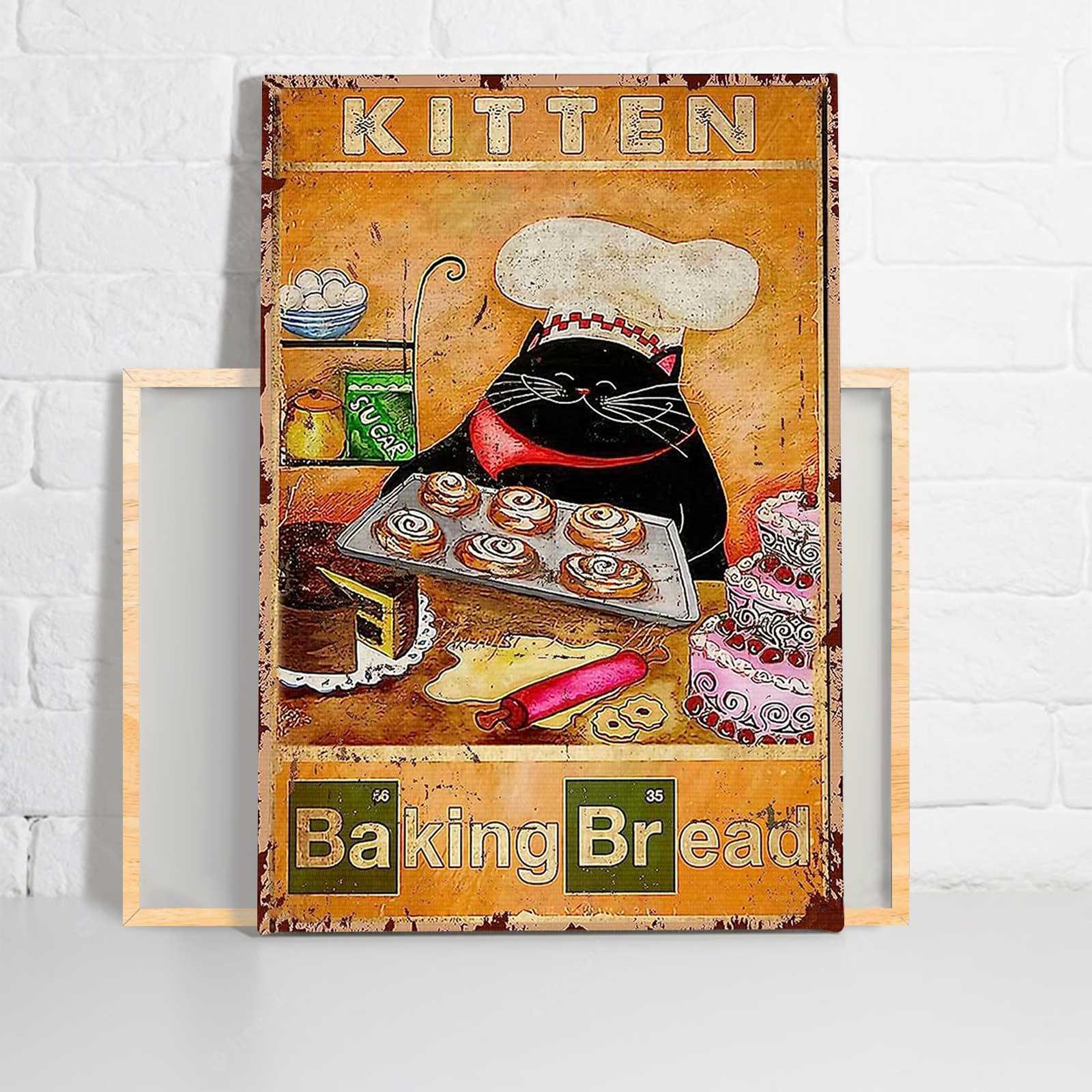 Black Cat Portrait Canvas - Black Cat Kitten Baking Bread, Funny Black Cat - Perfect Gift For Black Cat Lovers, Cat Lovers - Amzanimalsgift