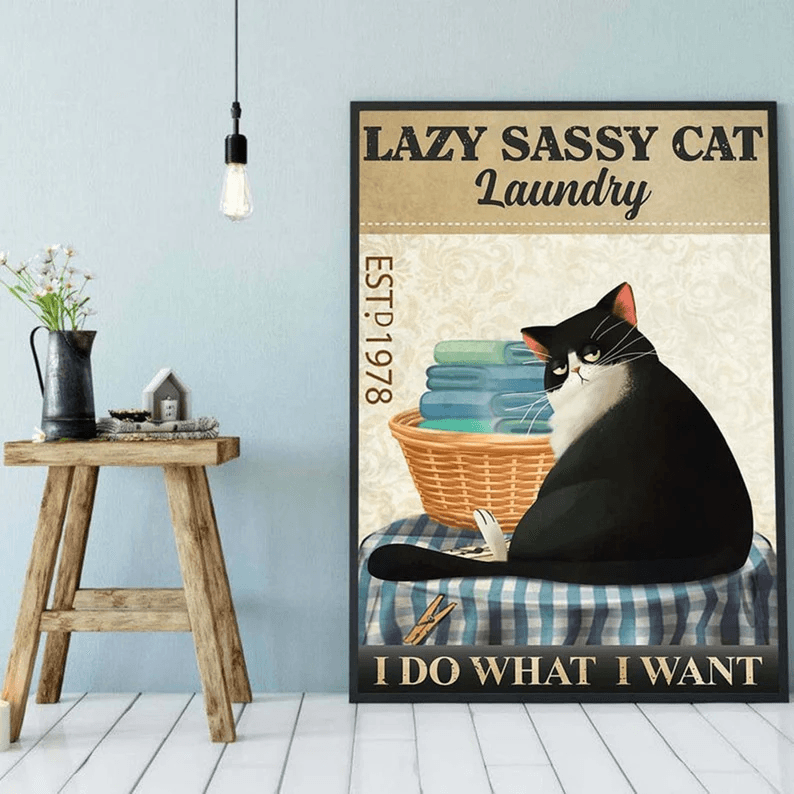 Black Cat Portrait Canvas - Black Cat Lazy Sassy Cat Laundry I Do What I Want, Funny Cat - Perfect Gift For Black Cat Lovers, Cat Lovers, Cat Owners - Amzanimalsgift