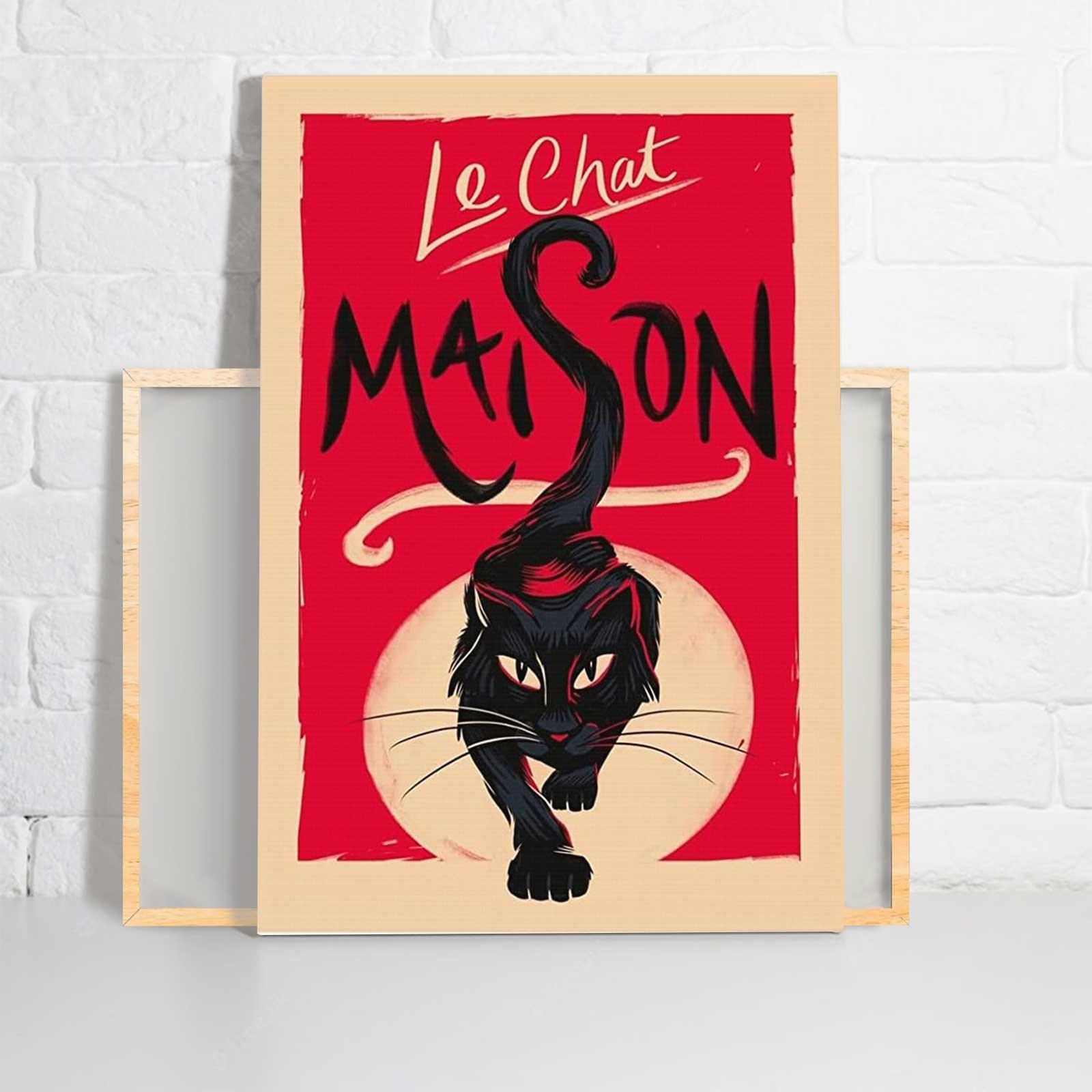 Black Cat Portrait Canvas - Black Cat Le Chat Maison, Funny Black Cat- Perfect Gift For Black Cat Lovers, Cat Lovers - Amzanimalsgift