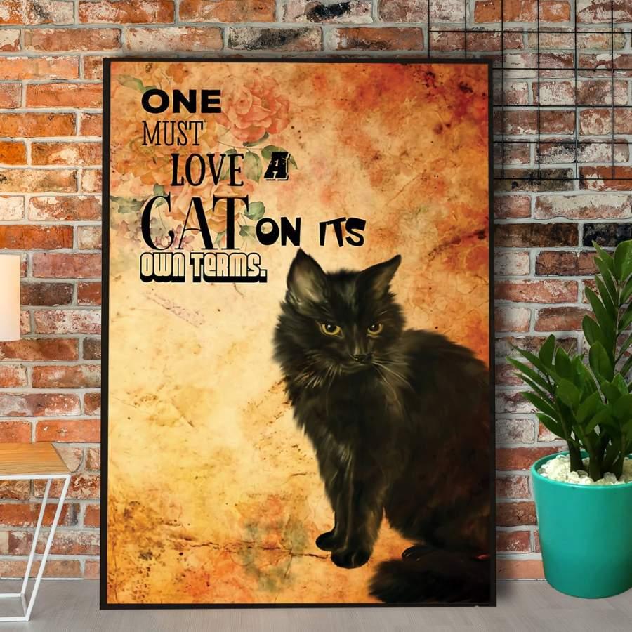 Black Cat Portrait Canvas - Black Cat One Must Love A Cat On Its Own Teams - Perfect Gift For Black Cat Lovers, Cat Lovers, Cat Owners - Amzanimalsgift