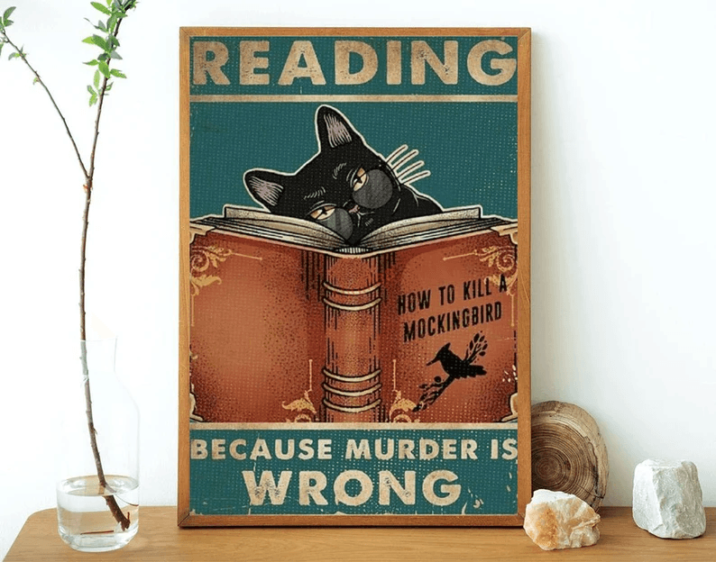 Black Cat Portrait Canvas - Black Cat Reading Because Murder Is Wrong - Perfect Gift For Black Cat Lovers, Black Cat Owners, Cat Lovers - Amzanimalsgift