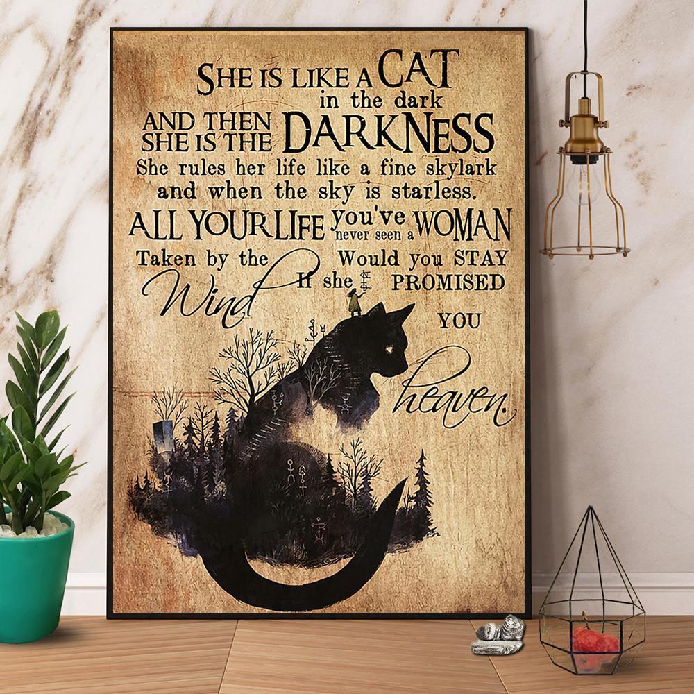 Black Cat Portrait Canvas - Black Cat She Is Like A Cat In The Dark And She Is Darkness - Perfect Gift For Black Cat Lovers, Cat Lovers, Owners - Amzanimalsgift