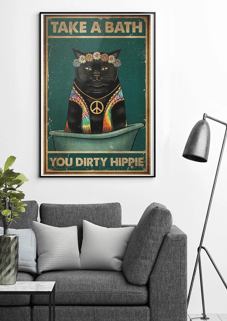 Black Cat Portrait Canvas - Black Cat Take A Bath You Dirty Hippie, Cute Black Cat - Gift For Black Cat Lovers, Cat Lovers - Amzanimalsgift