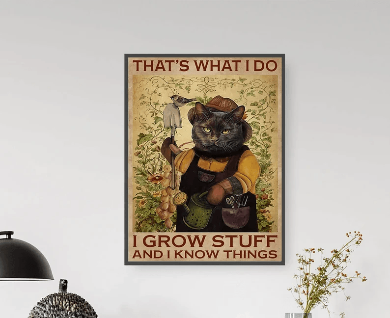 Black Cat Portrait Canvas - Black Cat That's What I Do I Grow Stuff And I Know Things - Perfect Gift For Black Cat Lovers, Black Cat Owners, Cat Lovers - Amzanimalsgift