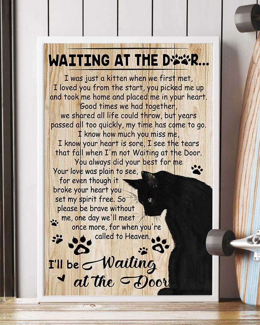 Black Cat Portrait Canvas -Black Cat Waiting At The Door - Perfect Gift For Black Cat Lovers, Black Cat Owners, Cat Lovers - Amzanimalsgift