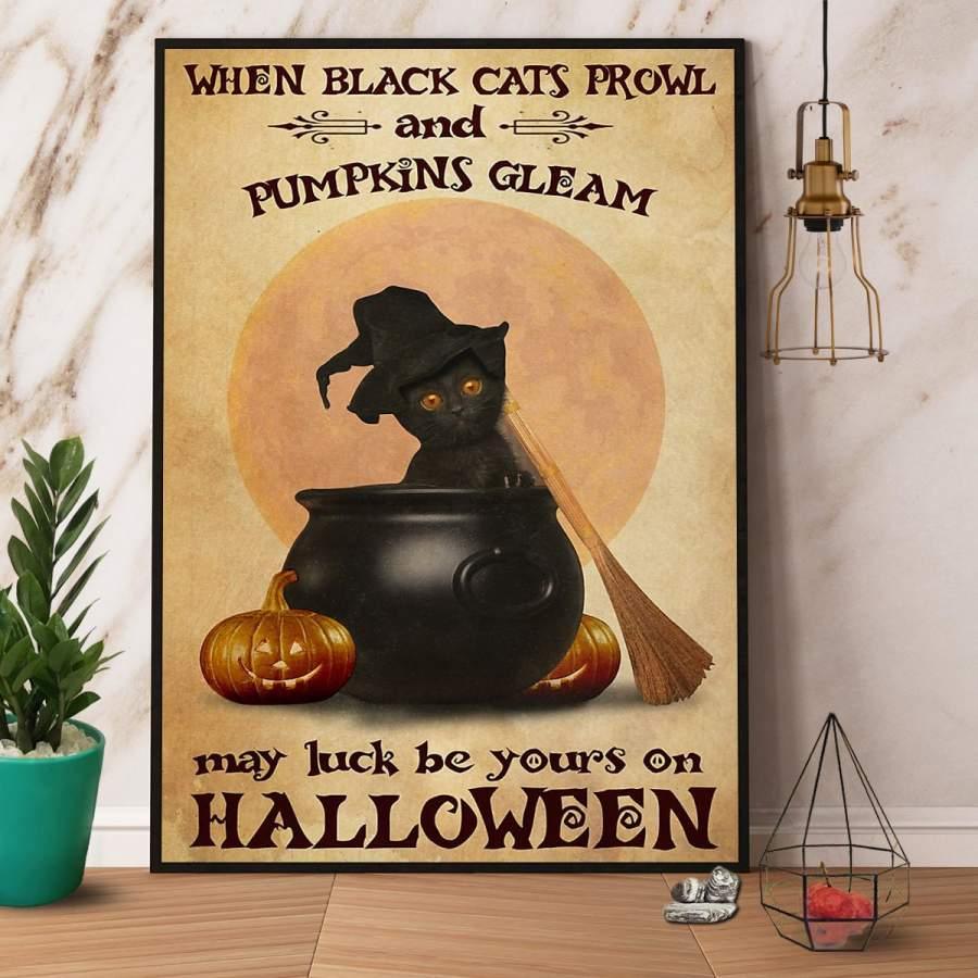 Black Cat Portrait Canvas - Black Cats Halloween Prowl And Pumpkins Gleam - Perfect Gift For Black Cat Lovers, Black Cat Owners, Cat Lovers - Amzanimalsgift