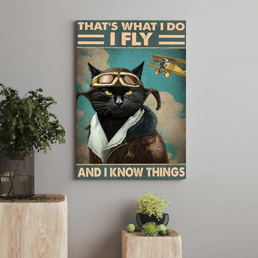 Black Cat Portrait Canvas, Cat That’s What I Do I Fly And I Know Things Premium Wrapped Canvas - Gift For Family, Cat Lovers - Amzanimalsgift