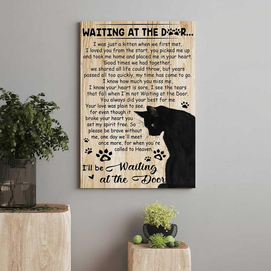 Black Cat Portrait Canvas, Cat Waiting At The Door Premium Wrapped Canvas - Gift For Family, Cat Lovers - Amzanimalsgift