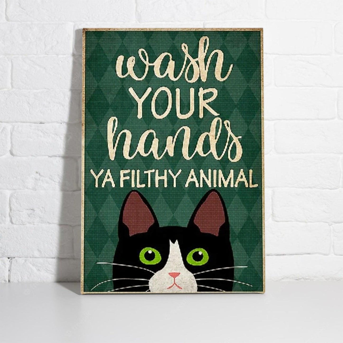 Black Cat Portrait Canvas - Cat Wash Your Hands Ya Filthy Animal, Cute Cat Premium Wrapped Canvas - Perfect Gift For Black Cat Lover, Friend, Family - Amzanimalsgift