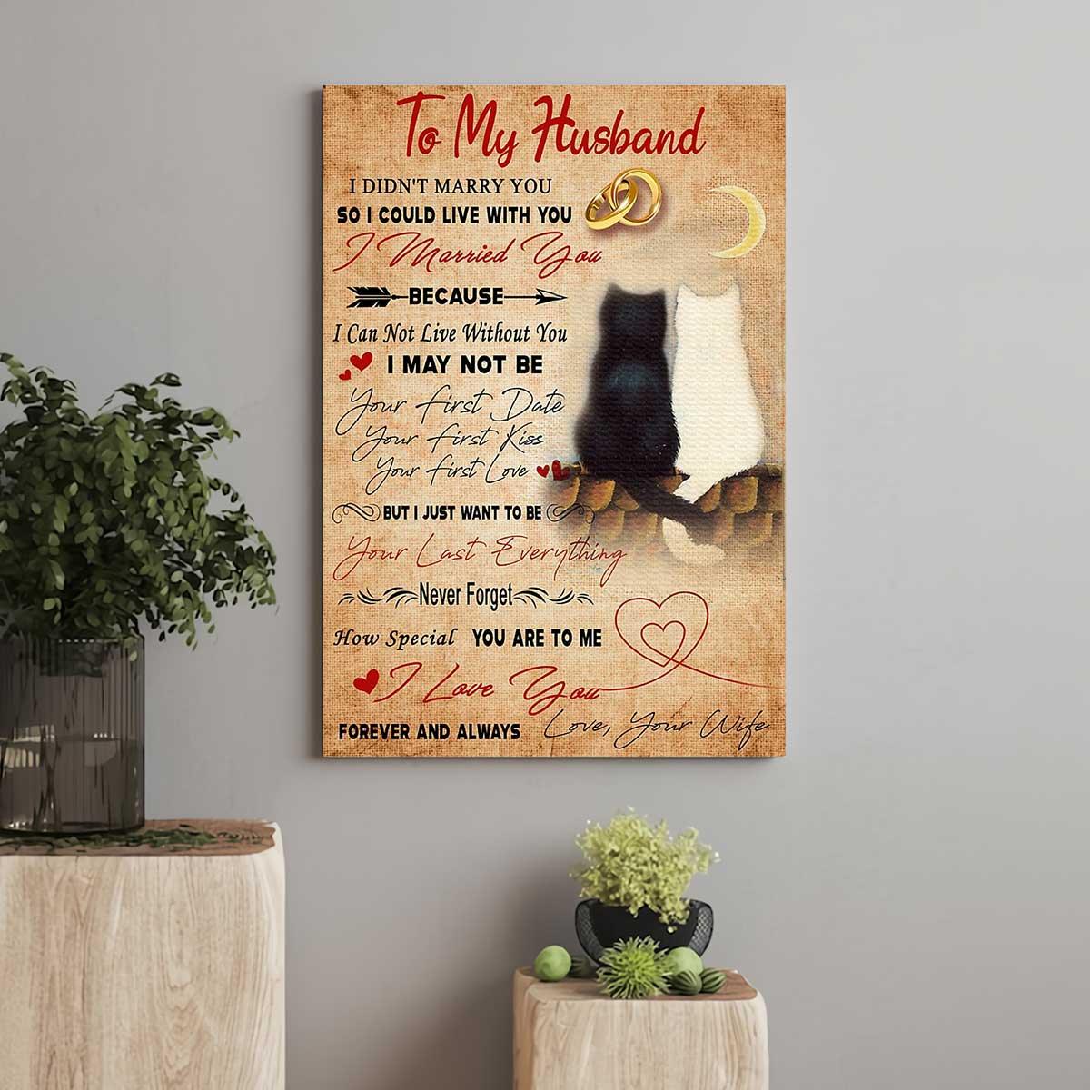 Black Cat Portrait Canvas, Cat Wife To My Husband I Love You Forever And Always Premium Wrapped Canvas - Gift For Family, Cat Lovers - Amzanimalsgift