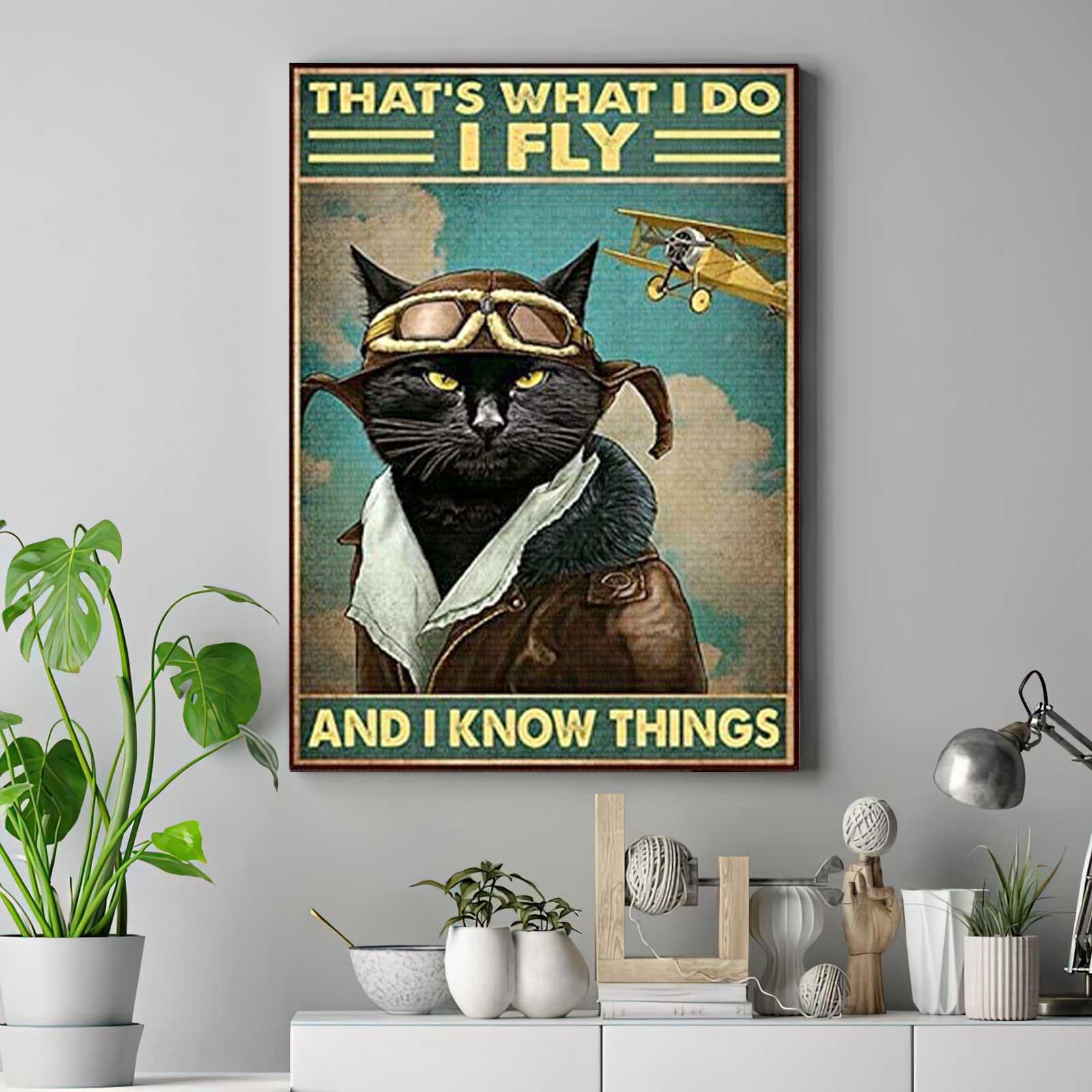 Black Cat Portrait Canvas - Funny Pilots Black Cat Premium Wrapped Canvas - Perfect Gift For Cat Lover, Friend, Family - Amzanimalsgift