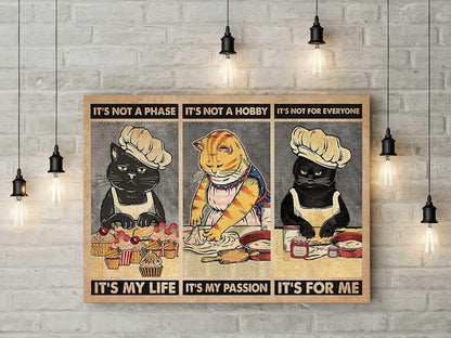 Black Cat Portrait Canvas - It's Not A Phase Cat Baking, Cooking Cat, Funny Cat Premium Wrapped Canvas - Perfect Gift For Black Cat Lover, Chief - Amzanimalsgift
