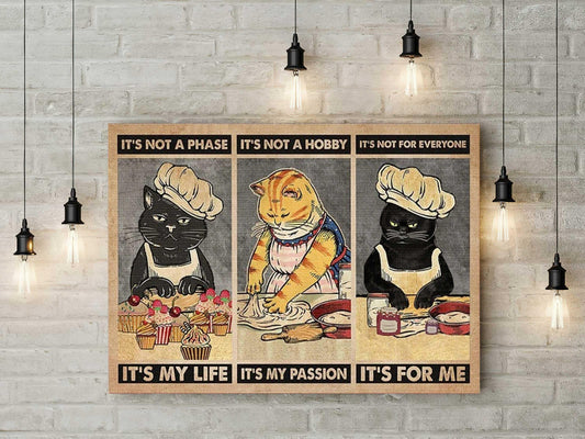 Black Cat Portrait Canvas - It's Not A Phase Cat Baking, Cooking Cat, Funny Cat Premium Wrapped Canvas - Perfect Gift For Black Cat Lover, Chief - Amzanimalsgift