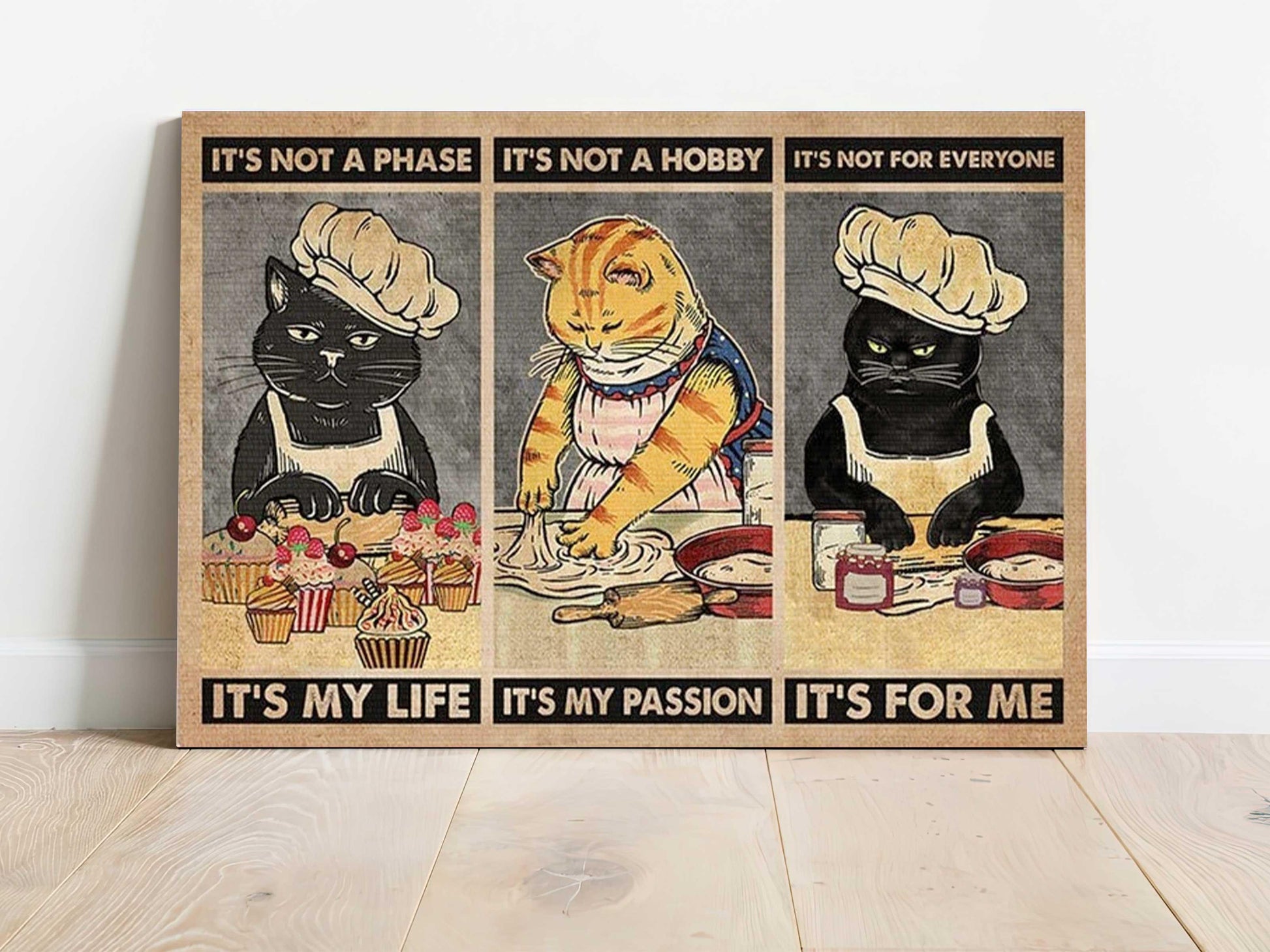 Black Cat Portrait Canvas - It's Not A Phase Cat Baking, Cooking Cat, Funny Cat Premium Wrapped Canvas - Perfect Gift For Black Cat Lover, Chief - Amzanimalsgift
