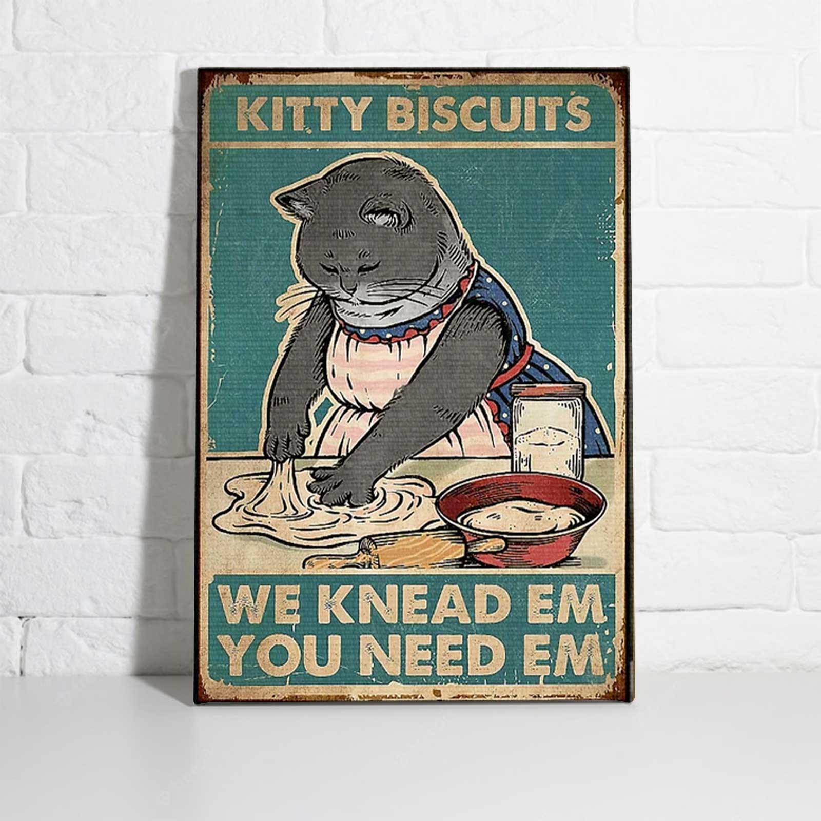 Black Cat Portrait Canvas - Kitty Biscuits, We Knead Em You Need Em Premium Wrapped Canvas - Perfect Gift For Black Cat Lover - Amzanimalsgift