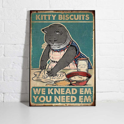 Black Cat Portrait Canvas - Kitty Biscuits, We Knead Em You Need Em Premium Wrapped Canvas - Perfect Gift For Black Cat Lover - Amzanimalsgift