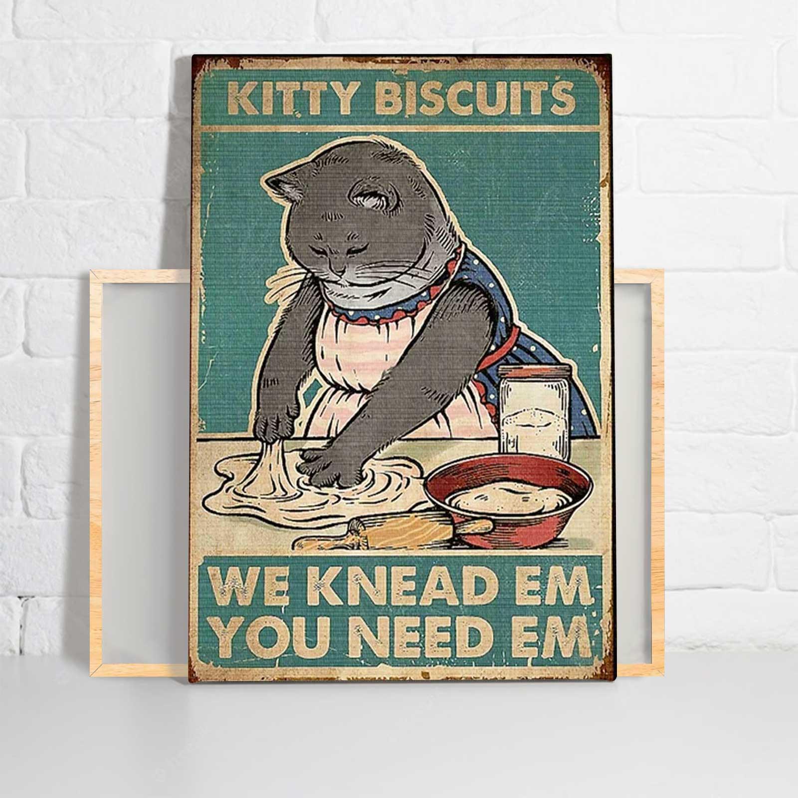 Black Cat Portrait Canvas - Kitty Biscuits, We Knead Em You Need Em Premium Wrapped Canvas - Perfect Gift For Black Cat Lover - Amzanimalsgift