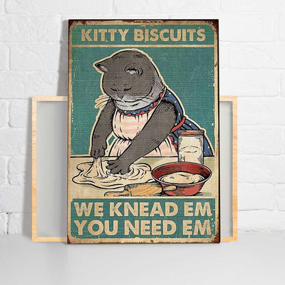 Black Cat Portrait Canvas - Kitty Biscuits, We Knead Em You Need Em Premium Wrapped Canvas - Perfect Gift For Black Cat Lover - Amzanimalsgift