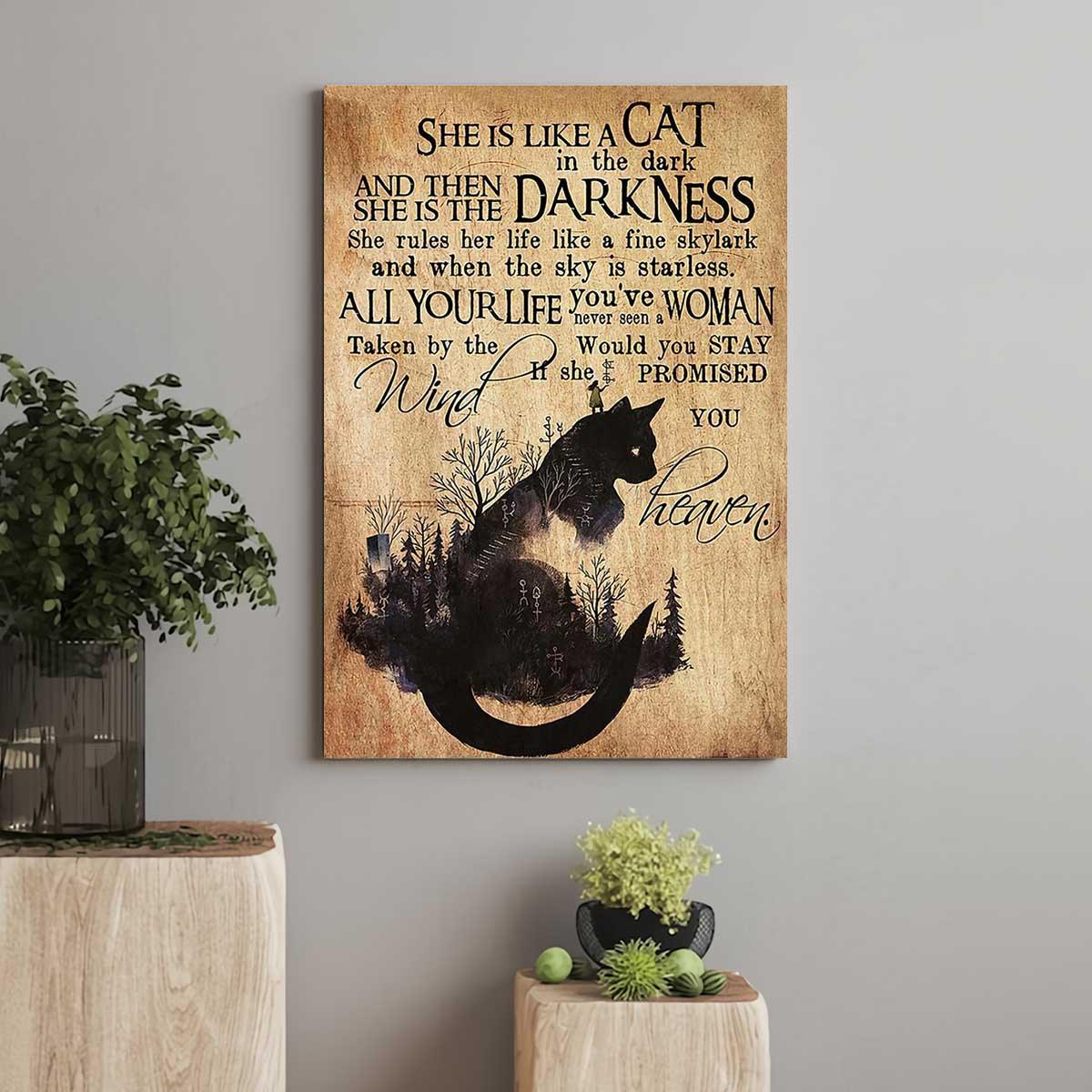 Black Cat Portrait Canvas, She Is Like A Cat In The Dark And She Is Darkness Premium Wrapped Canvas - Gift For Family, Friends, Cat Lovers - Amzanimalsgift