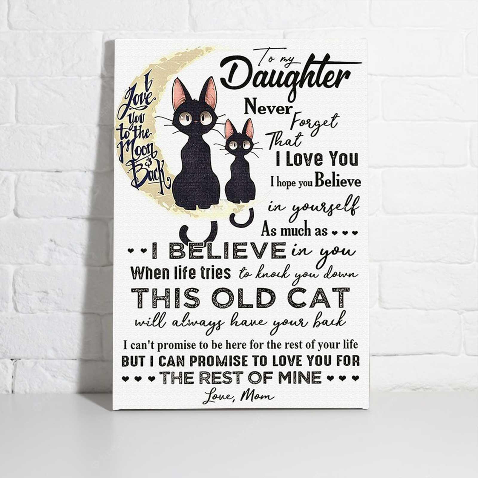 Black Cat Portrait Canvas - To My Daughter Canvas, Black Cat & Moon Premium Wrapped Canvas - Gift For Daughter, Birthday Gift From Mom - Amzanimalsgift
