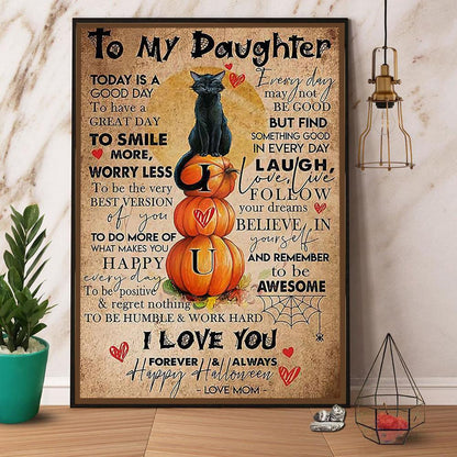 Black Cat Portrait Canvas - To My Daughter Canvas, Black Cat Halloween, I Love You Forever & Always - Perfect Gift For Black Cat Lovers, Cat Lovers - Amzanimalsgift